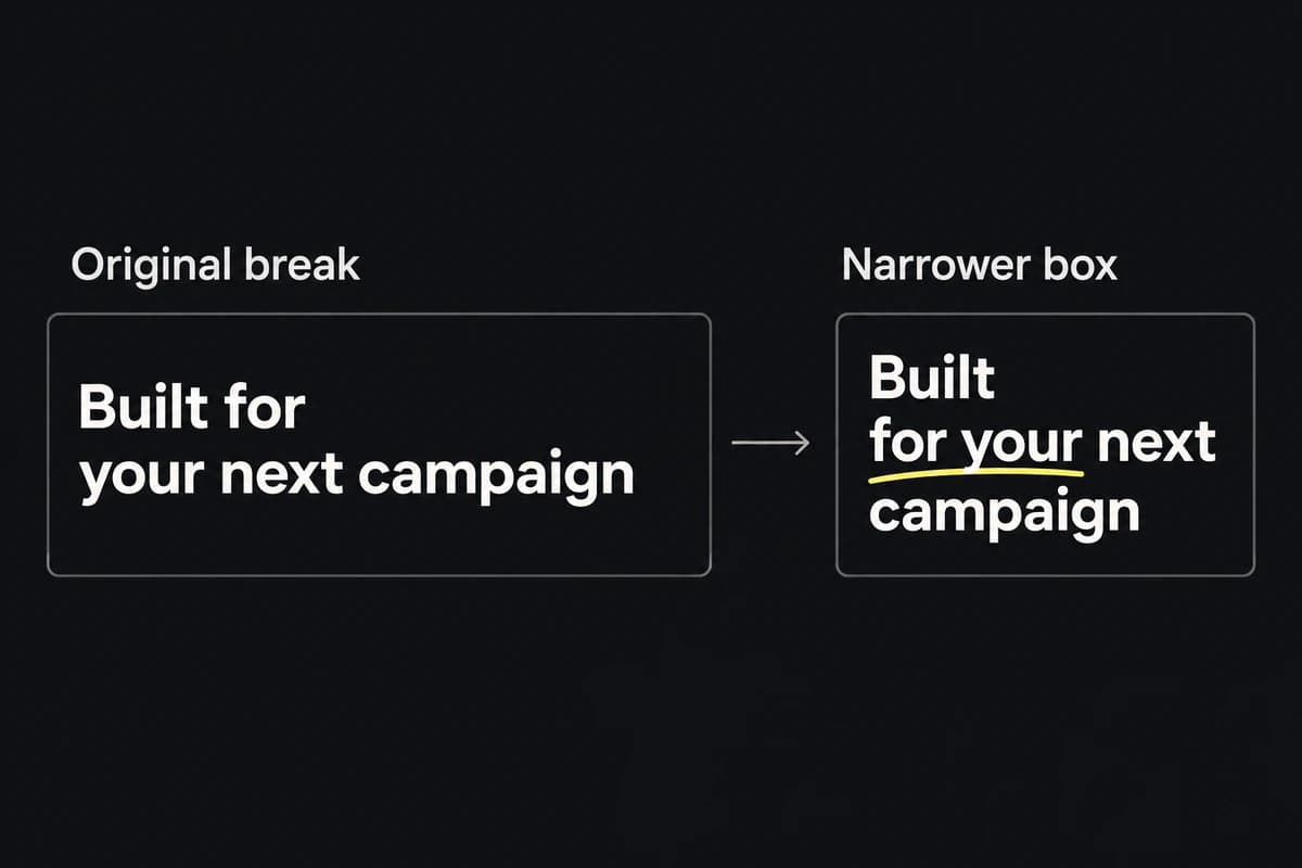 The original two-line headline becomes three lines in a narrower box with for and your kept together.
